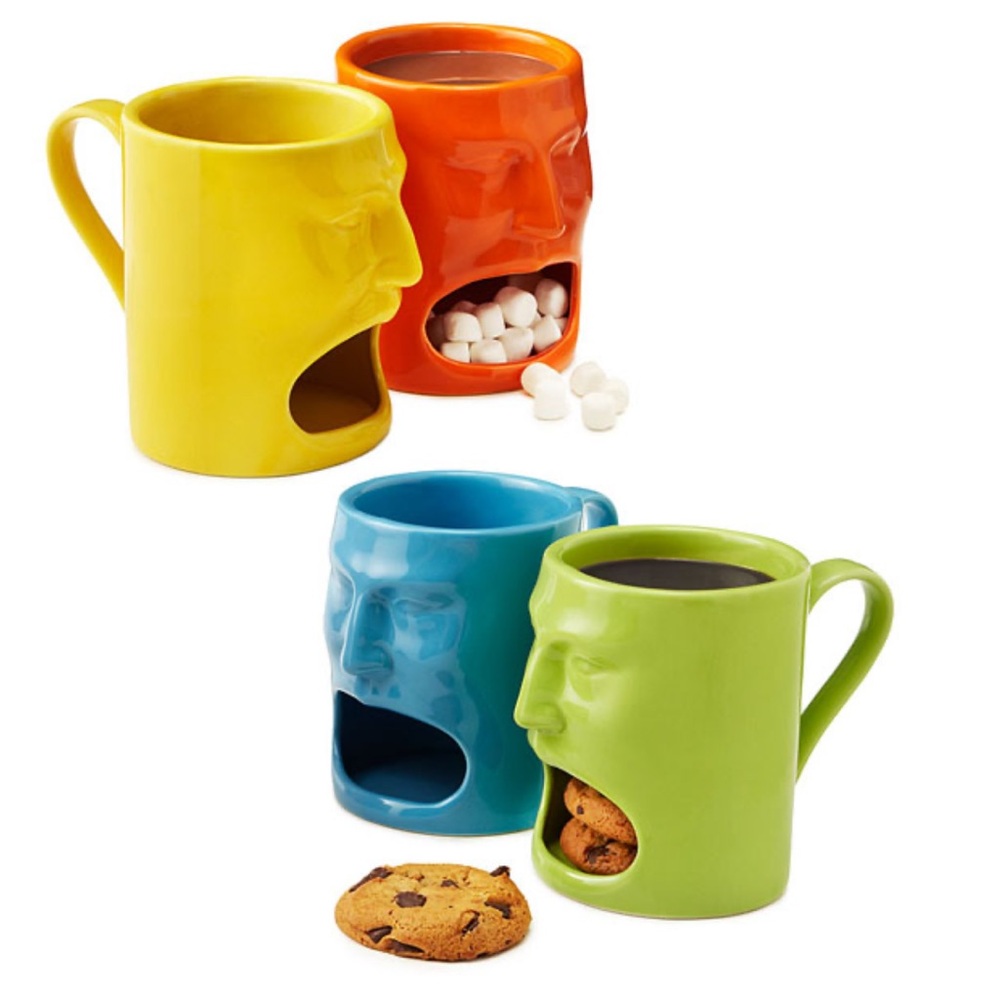 Cordon Bleu Face Mugs Set of 2 Cups Open Mouth Snack Cookie Holder Yellow Orange